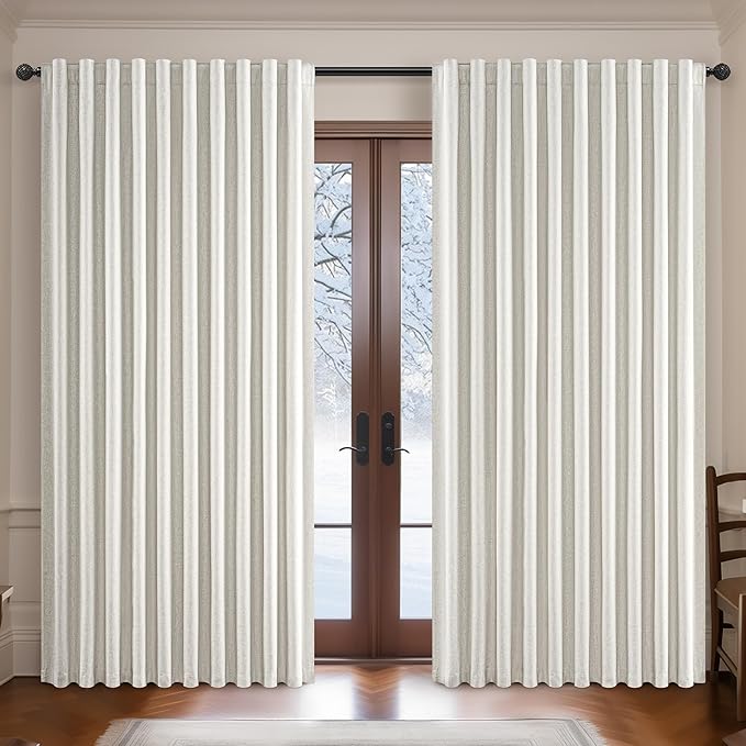 Birch Blackout Curtains 60 Inches Extra Wide Cute Linen 96 Inch Length by QJMYDECO