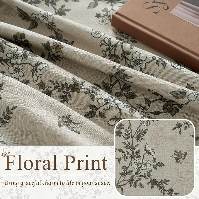 Linen 100% Blackout Floral Curtains, W52 x L84, 2 Panels | Farmhouse Vintage - Image 3
