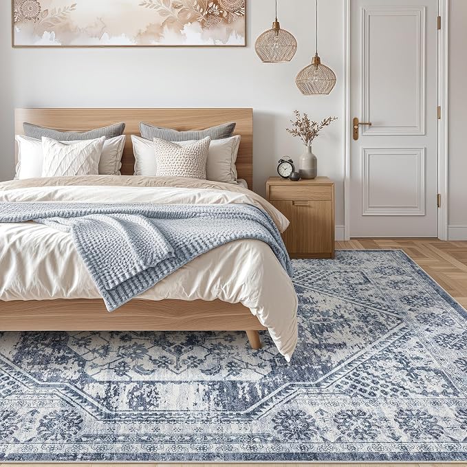 cotiled 9x12 Area Rug for Living Room, Traditional, Distressed Blue - Image 7