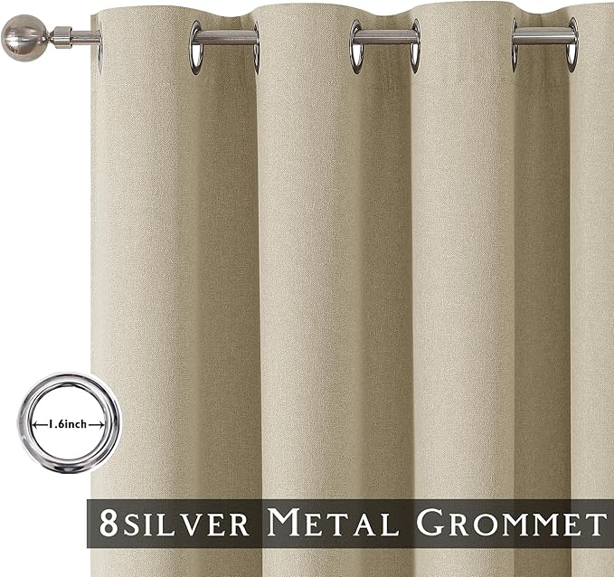 ChrisDowa 100% Blackout Tan Solid Curtains 84 Inches Long 2 Panels for Bedroom Living Room,Farmhouse Room Darkening Thermal Insulated Soundproof Grommet Top Window Treatment Drapes,52x84