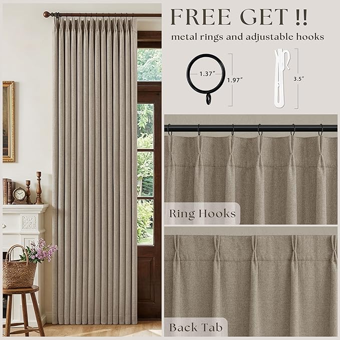 Dark Flax 94 Inch Long Blackout Curtains Thick Linen Pinch Pleated - Image 4