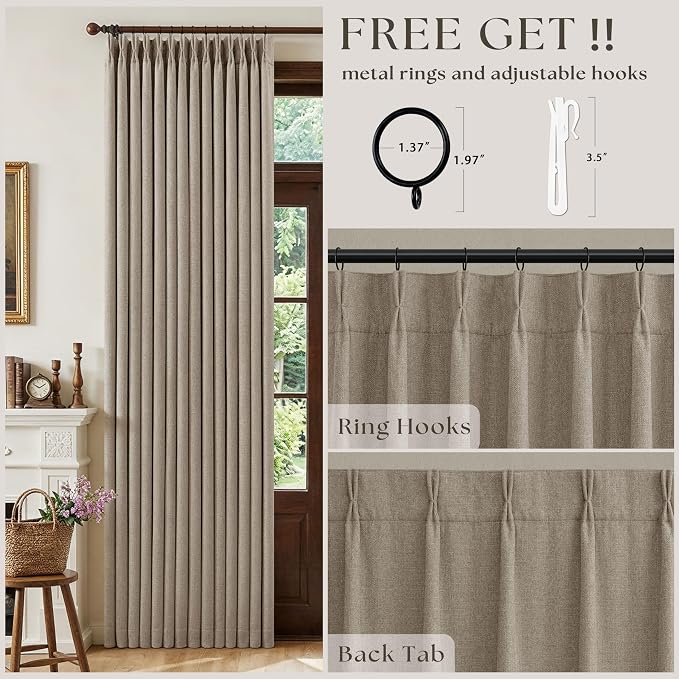Pleated Blackout Dark Flax 120 Inch Long Curtains Double Layer | Viral Pinch - Image 4
