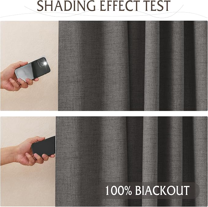 RYB HOME Pinch Pleated Back Tab Curtains Linen Textured 100% Blackout Curtains - Image 4
