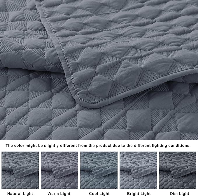 WDCOZY Blue Oversized California Cal King Size Quilt Bedding Sets - Image 3