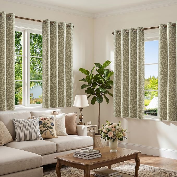 jinchan Sage Floral Blackout Curtians 72 Inch Vintage Grommet 2 Panels | Room - Image 8