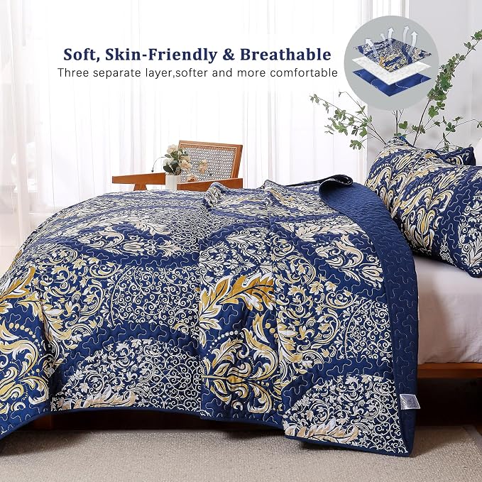 DJY Navy Queen Quilt Bedding Set, All Season Quilted Coverlet, Soft Lightweight - Image 4