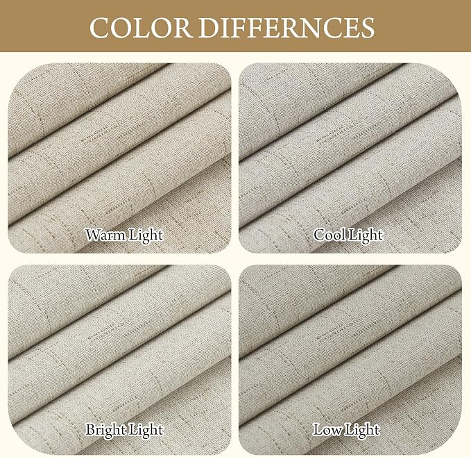 RYB HOME 100% Blackout Beige Linen Blackout Curtains, Thermal Insulated Privacy - Image 5