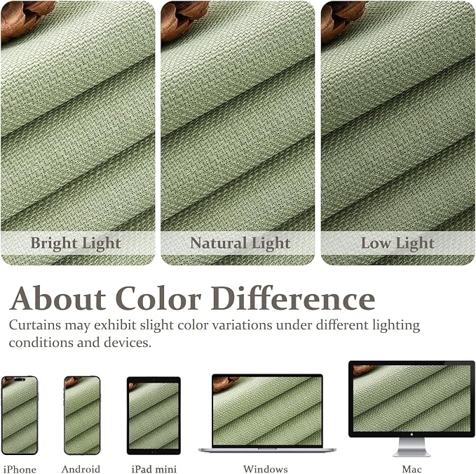 Full Blackout Sage Green Linen Dual Layer Curtains 96 Inches Long - Image 10