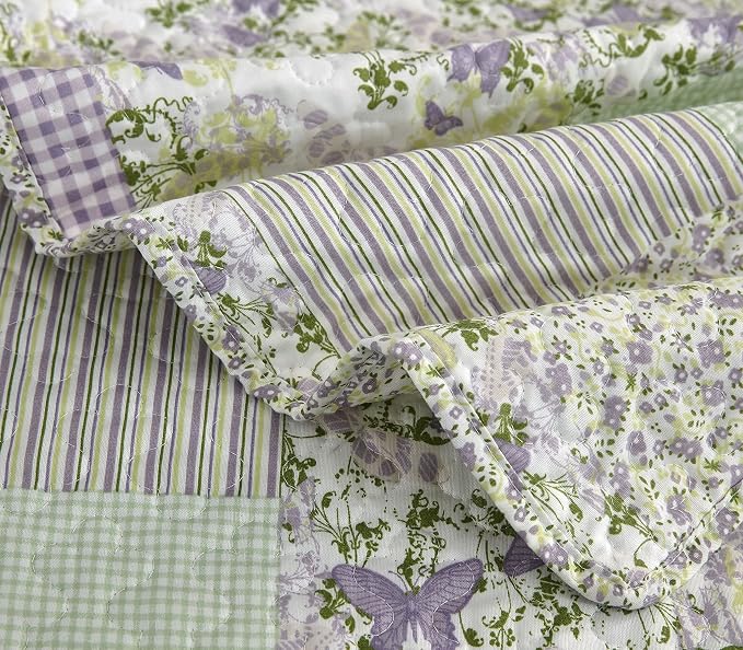 Chezmoi Collection Daisy 3-Piece Printed Patchwork Quilt Set - Image 7