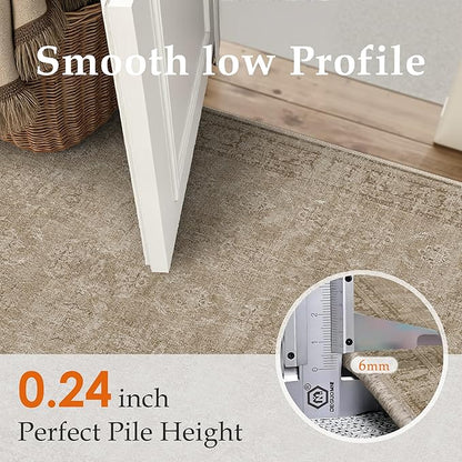 2x10 Light Brown Area Rug Runners for Hallways Washable Vintage Distressed Carpet Low Pile Non Slip Indoor Retro Soft Long Accent Rug Bedroom Kitchen Bathroom Laundry Dining Living Room