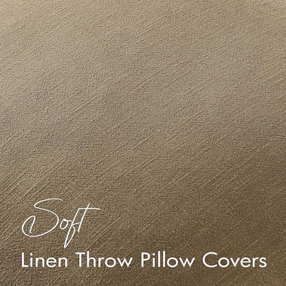 EMEMA Decorative Linen Throw Pillow Covers 18x18 Inch Curry Boho Farmhouse Neutral Couch Throw Pillows for Bed Pack of 2 Accent Pillowcase Modern Sofa Cushion Livingroom Home