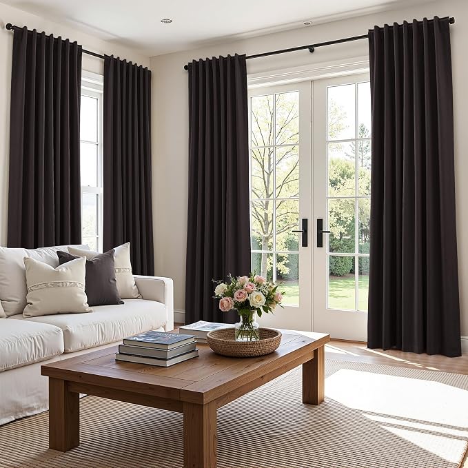 Cocoa Coffee 100% Blackout Linen Curtains 120 Inch Length 2 Panels Set - Image 8