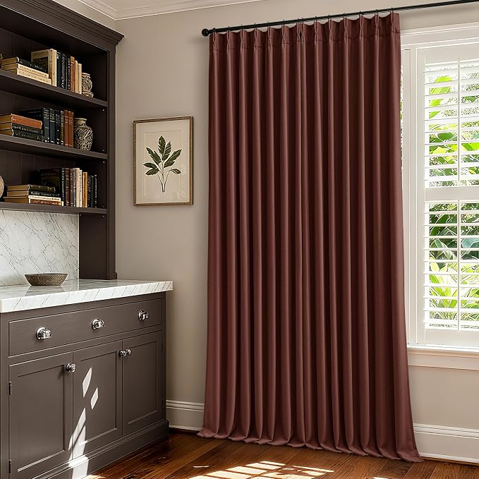 Chestnut Brown 96 Inch Blackout Pinch Pleated Curtains 2 Panels | Thick Linen - Image 7