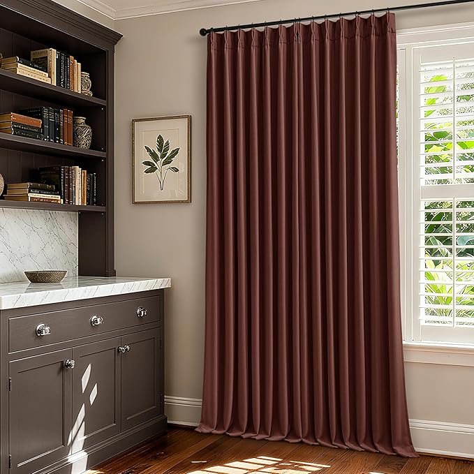 Chestnut Brown 96 Inch Blackout Pinch Pleated Curtains 2 Panel Set for Living Room Darkening Thick Linen Textured 100% Black Out Drapes 96 Inches Long Pinch Pleat Light Blocking Bedroom Rust Maroon
