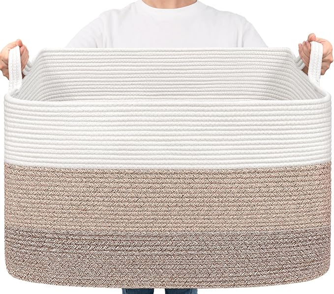 Goodpick Large Woven Blanket Basket 23.6" x 15.7" x 13.8" Cotton Rope Storage by Goodpick