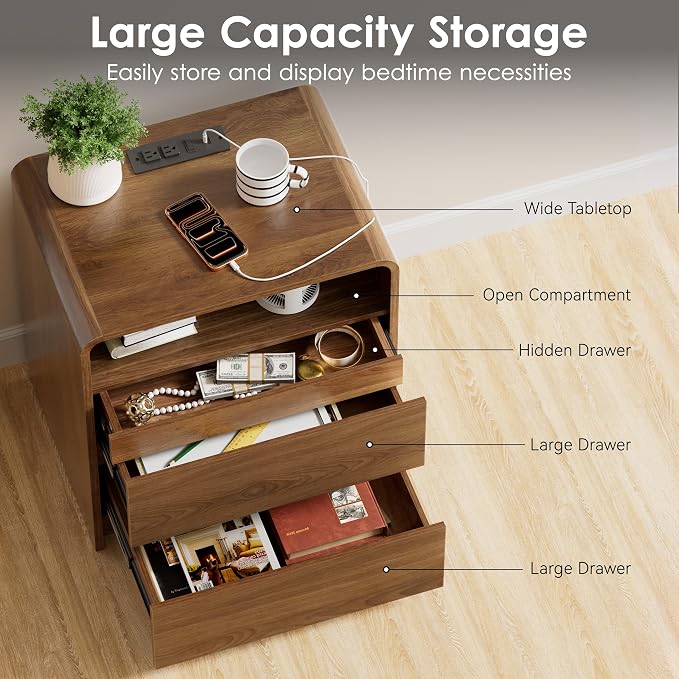 Modern Nightstand Set of 2 23.8" Walnut Nightstands - Image 5