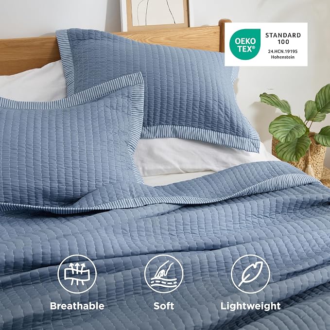 Bedsure Twin Size Quilt, Lightweight Soft Striped Comforter Set, All-Season - Image 4