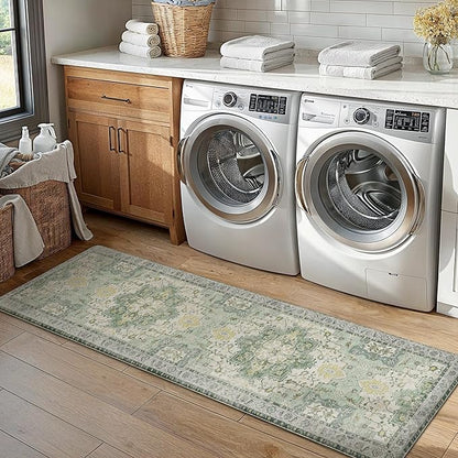 GENIMO Kitchen Mats for Floor, Washable Anti Fatigue Mat for Cushioned, 17.3"x59", Waterproof Kitchen Rugs, Non Slip Foam Comfort Standing Mat Rug for Home, Runner, Sink, Laundry, Light Green