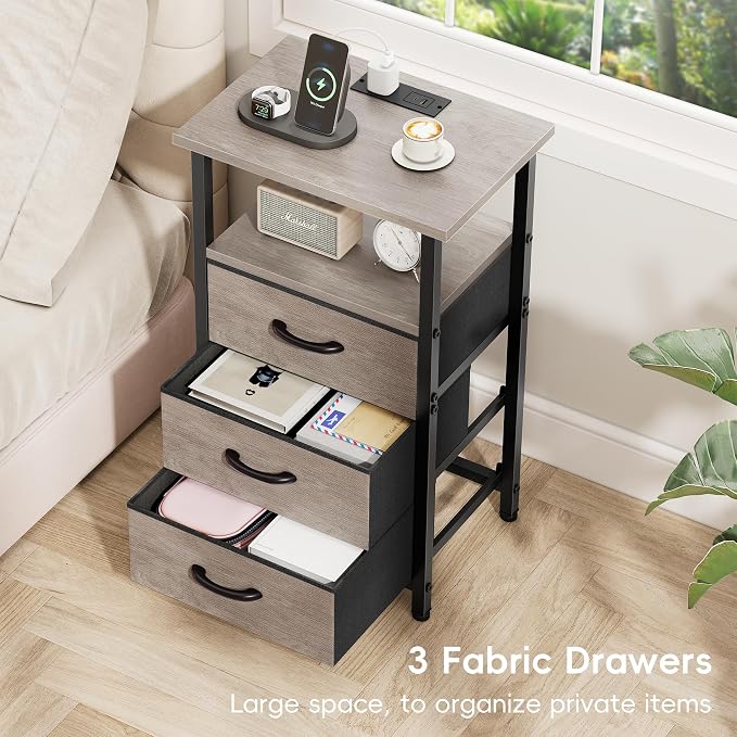 Nightstand Set of 2 with Charging Station, Bedside Table with USB Ports and - Image 8