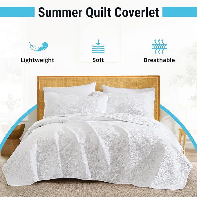HLC.ME Lorenzo - White Quilt Queen Size Bedding Set, Soft Lightweight Comforter - Image 2