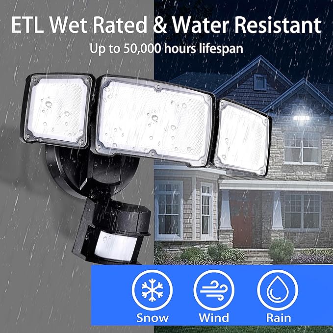 AWSENS 40W LED Security Lights Motion Sensor Light Outdoor, 180 Degree, 4000LM, 5000K, ETL Water Resistant, 3 Head Motion Detected Flood Light for Garage, Yard, Porch