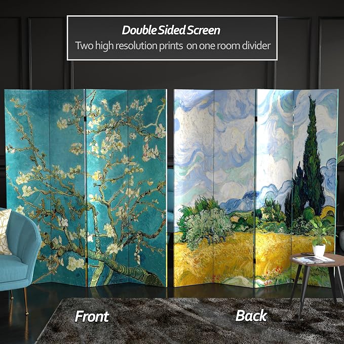 Red Lantern Double Sided Works of Van Gogh Canvas Folding Screen - Image 3