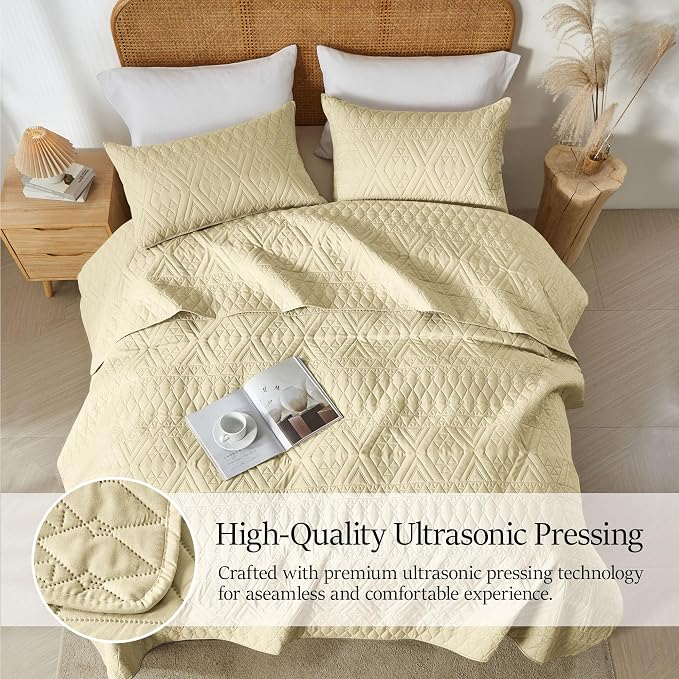 akkialla Twin Size Quilt Bedding Set, Butter Yellow Lightweight Microfiber Soft - Image 5