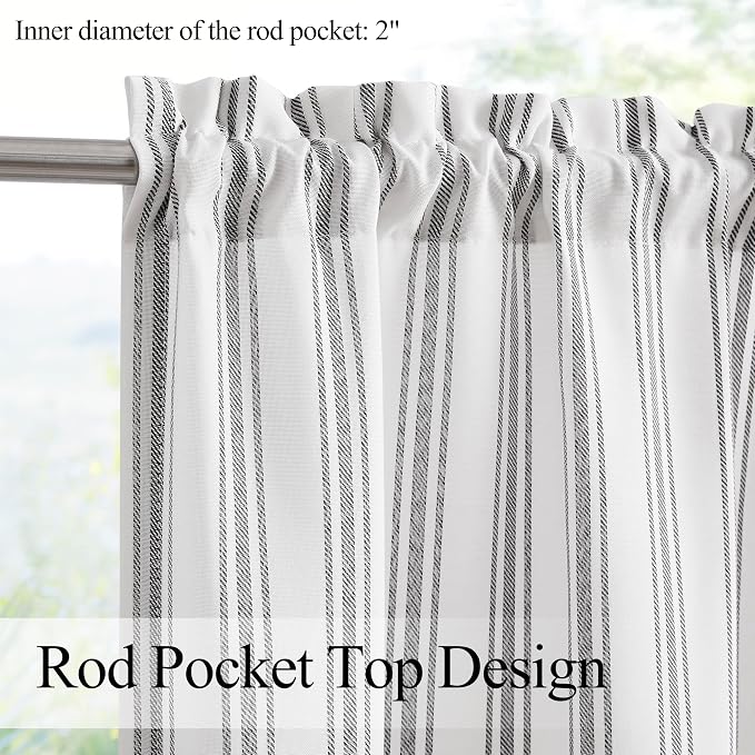 ZJDECOR Cotton Blended Beige Striped Kitchen Tier Curtains, Semi Sheer - Image 3