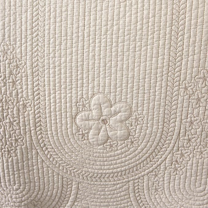 ROOMLIFE Quilt Set Queen Size 3D Floral Embroidery Pattern 3-Piece Cotton - Image 3