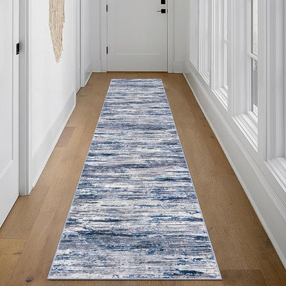 2x10 Modern Abstract Runner Rug for Hallways, Navy Blue Gray Neutral Multi Super Soft Hallway Decor Kitchen Rugs with Non-Slip, Non-Shedding Washable Rug for Hallways Entryway Bedroom Indoor