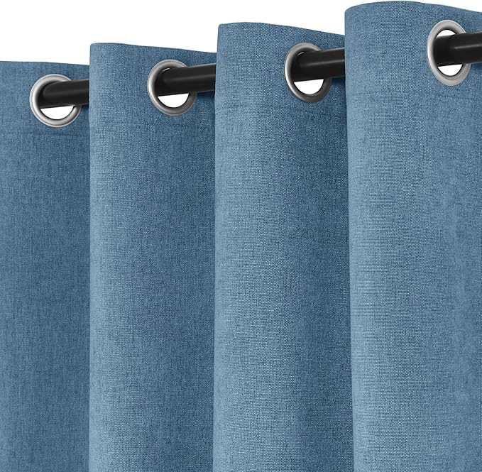 Macochico 100" Wx84 L Ashtray Blue Full Blackout Curtains for Sliding Door, Thermal Insulated Drapery for Living Room Bedroom Windows Patio Door, Modern Chenille Grommet Curtains with Tieback 1 Panel