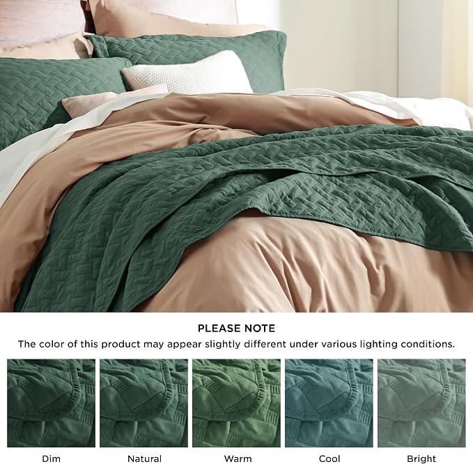 Bedsure California King Quilt, Lightweight Comforter, Dark Green Bedspread | - Image 6