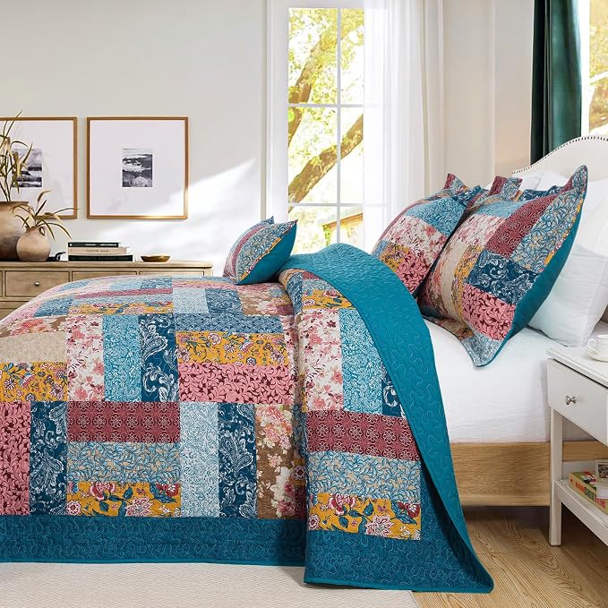VAPUTAR Cotton California King Size Bedding Set, Farmhouse Bedspread | - Image 7