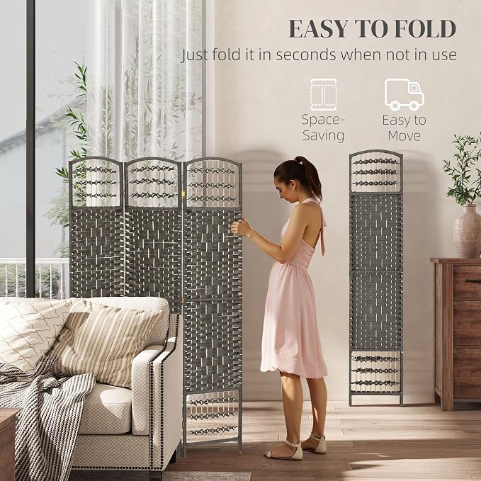 HOMCOM 3 Panel Room Divider, Folding Privacy Screen, Dark Gray | Room Separator - Image 3