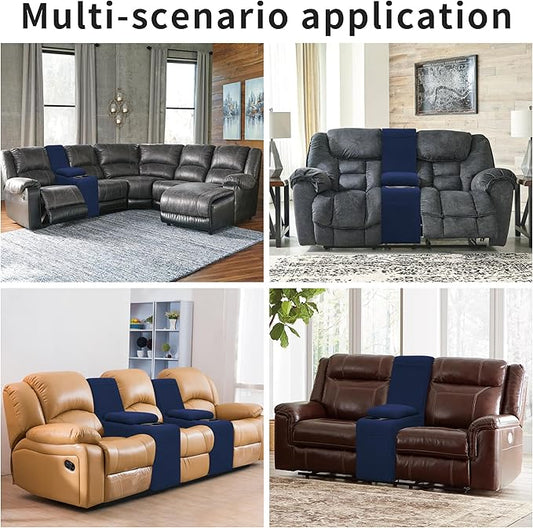 Easy-Going 2-Piece Recliner Console Cover for Reclining Loveseat Covers Stretch Jacquard Middle Console Cover for Recliner Couch and Sofa Navy