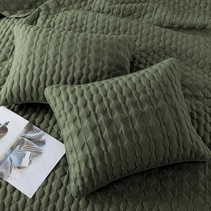 WDCOZY Olive Green Oversized California Cal King Size Quilt Bedding Set - Image 4