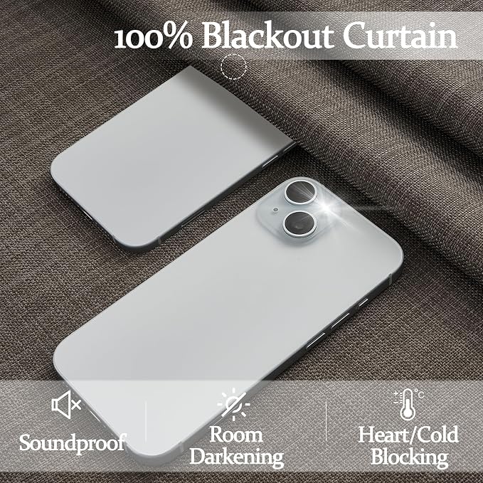100% Blackout 96 Inch Linen Double Layer Curtains 2 Panels Set - Image 3