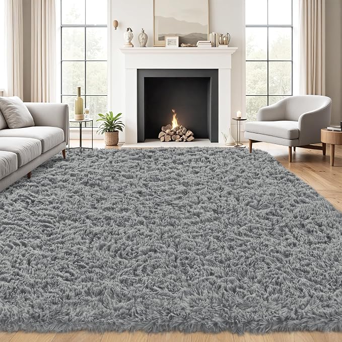 5x8 Area Rug for Living Room, Light Gray Fluffy Shag Non-Slip Bedroom Rugs | - Image 4