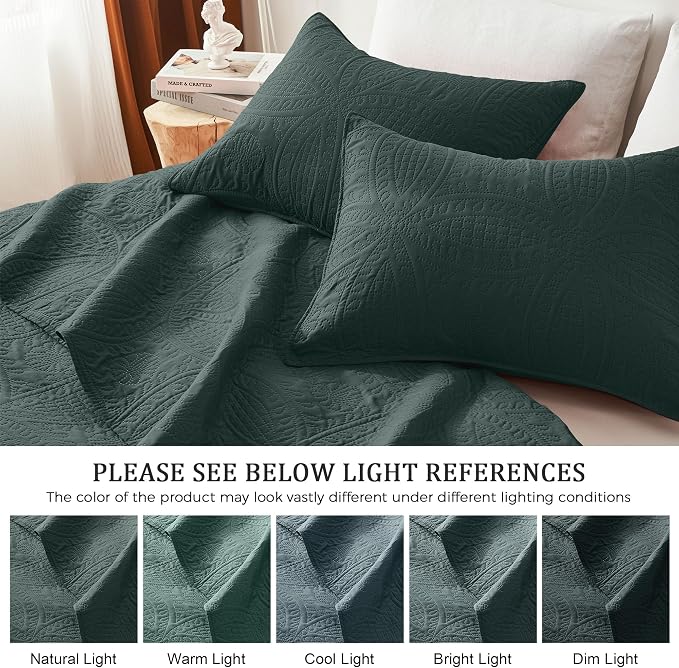 akkialla Mocha Forest Green Full/Queen Quilt Set, Ultrasonic Lightweight - Image 5