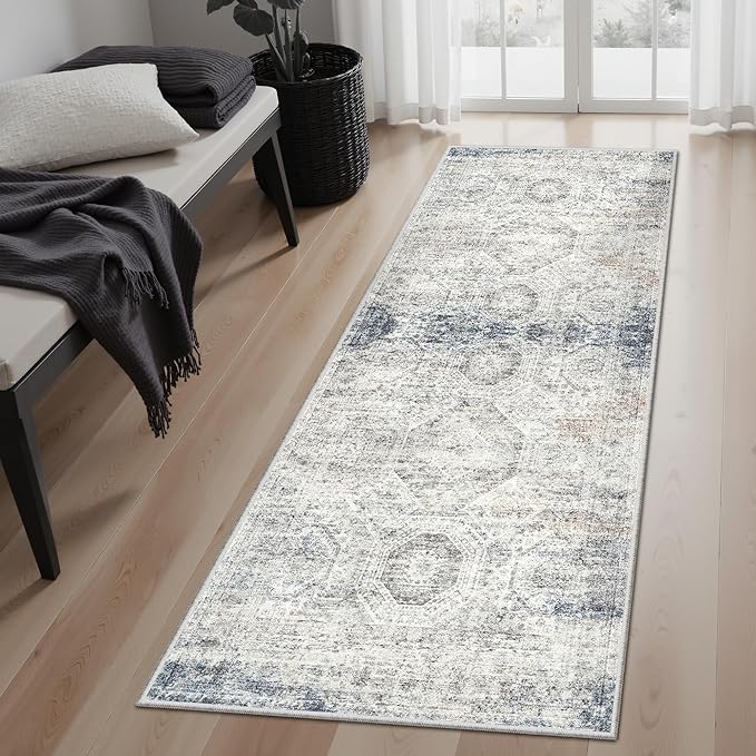 Soalmost Runner Rug 2x5 Washable Non-Slip Kitchen Entry Runners Blue/Ivory | by Soalmost