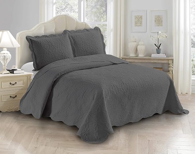Fancy Linen 3pc Embossed Coverlet Bedspread Set Oversized Bed Cover Solid by Fancy+Linen