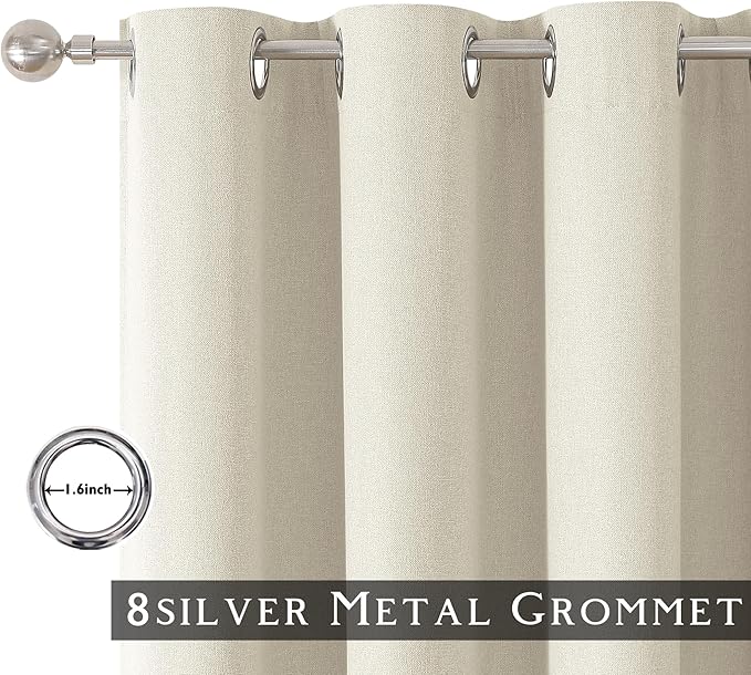 ChrisDowa 100% Blackout Birch Solid Curtains 72 Inches Long 2 Panels for Bedroom Living Room,Farmhouse Room Darkening Thermal Insulated Soundproof Grommet Top Window Treatment Drapes,52x72