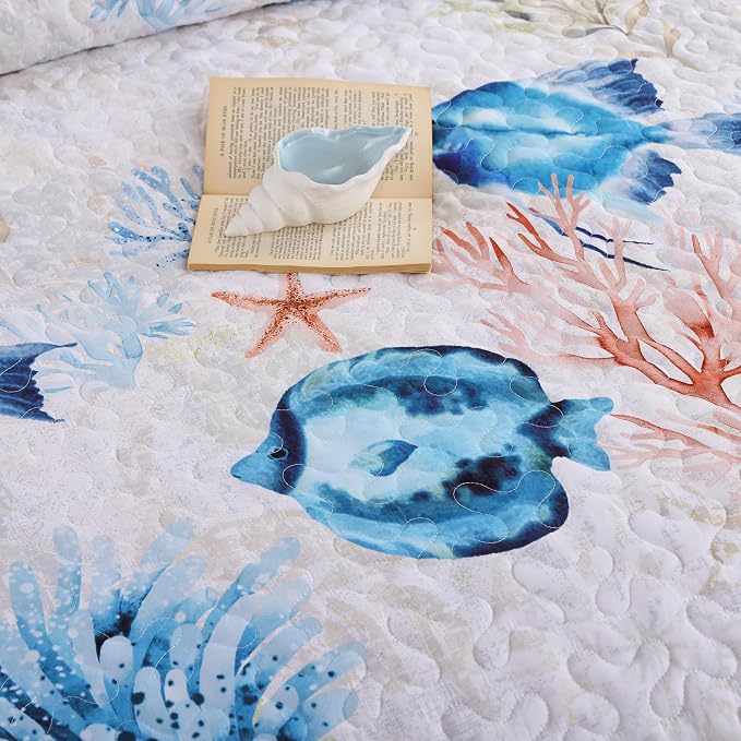 weigelia Coastal Quilt Bedding Set King Size, Nautical Summer Bedspread | - Image 6