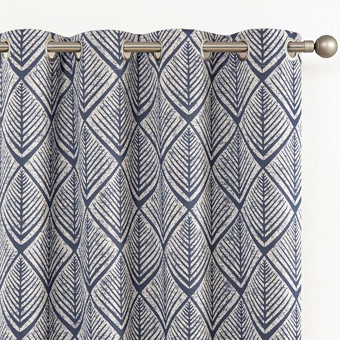 jinchan Blue Blackout Curtains Geometric Patterns Grommet 90 inch 2 Panels | by JINCHAN