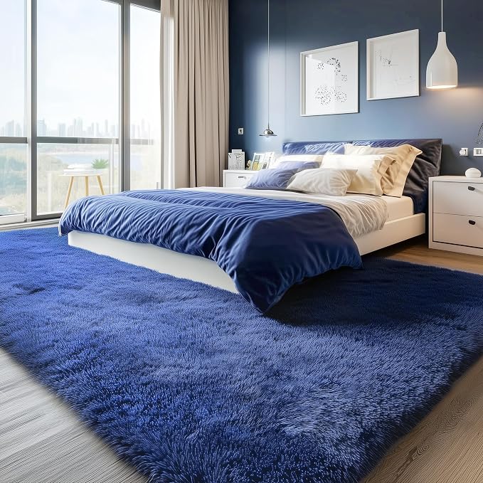 Navy Blue Rug 5x8 Ft Fluffy Shag Rugs - Image 9