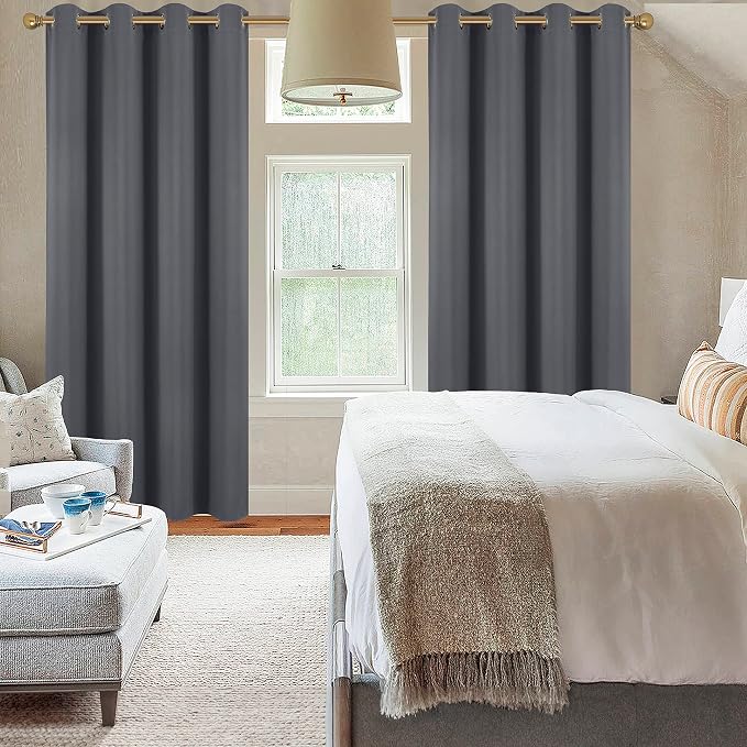 Diraysid Dark Grey Grommet Blackout Curtains - Image 3