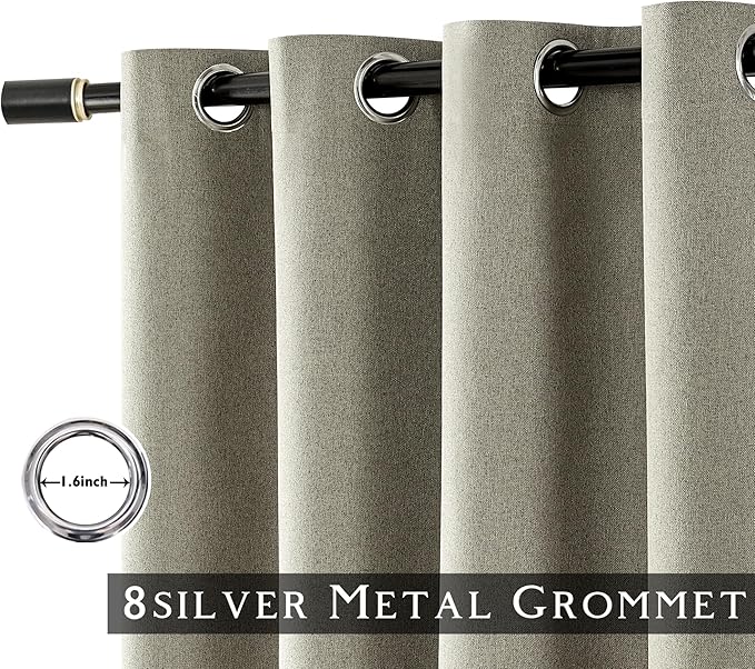 ChrisDowa 100% Blackout Sand Solid Curtains 96 Inches Long 2 Panels for Bedroom Living Room,Farmhouse Room Darkening Thermal Insulated Soundproof Grommet Top Window Treatment Drapes,52x96