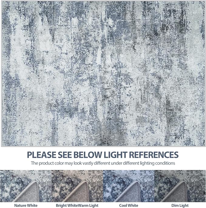 5x8 Area Rugs for Living Room Washable Bedroom Dining Room Blue Grey | Modern - Image 9