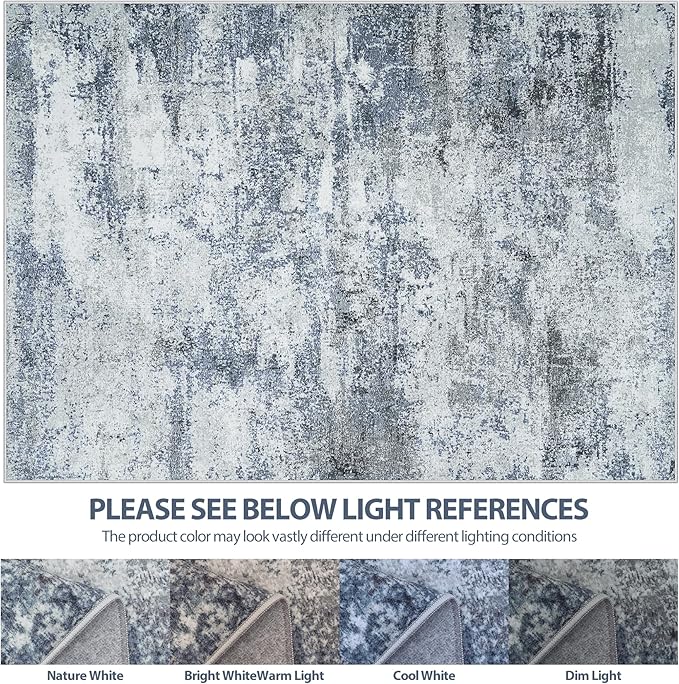 5x7 Area Rugs for Living Room Washable Bedroom Dining Room Blue Grey | Modern - Image 7