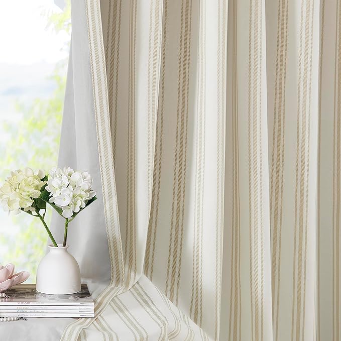 ZJDECOR Beige Striped Full Blackout Curtain Panels 63 Inch - Image 2